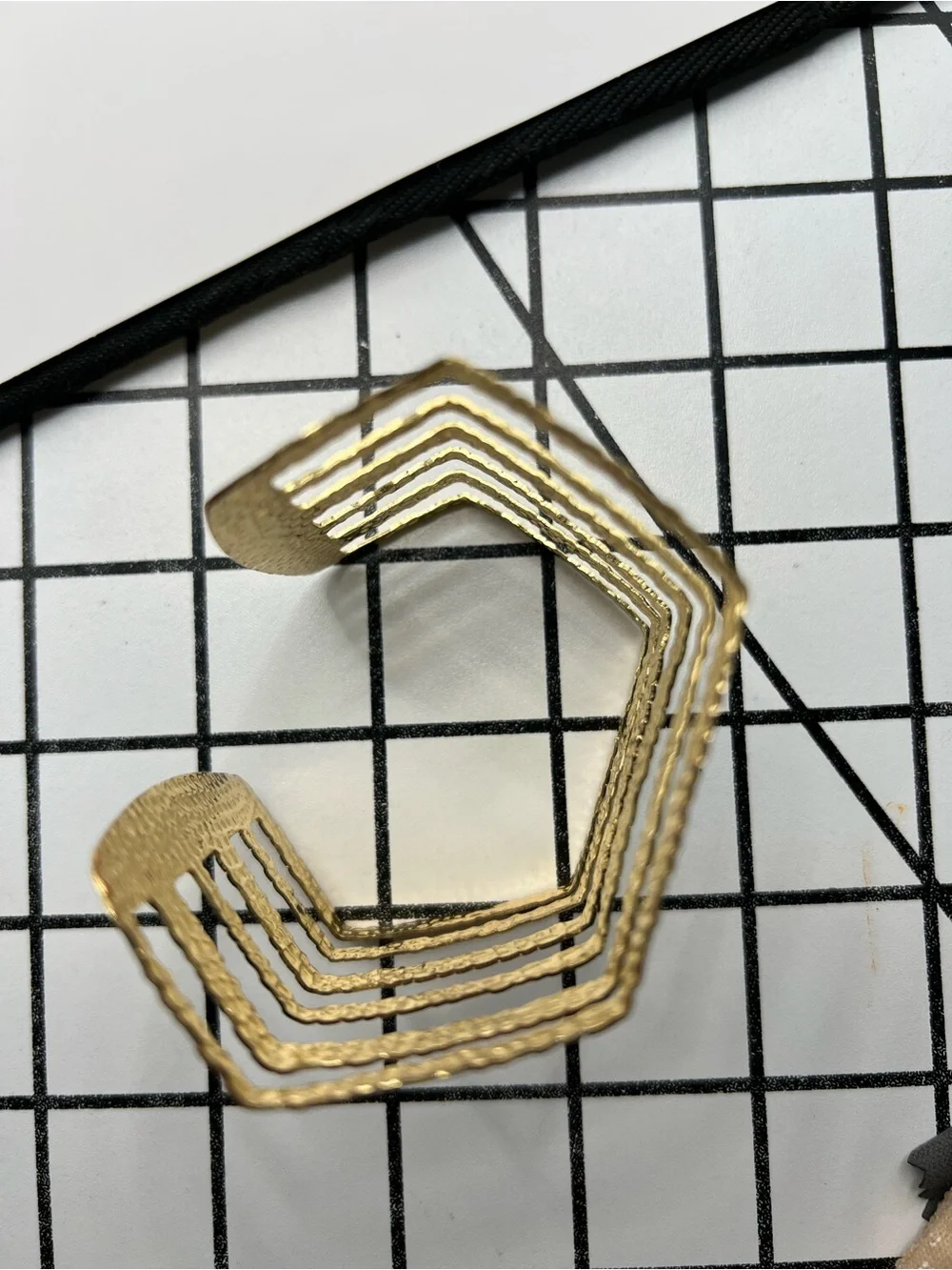 Vintage Gold Textured Wide Chevron Cuff Statement Bracelet